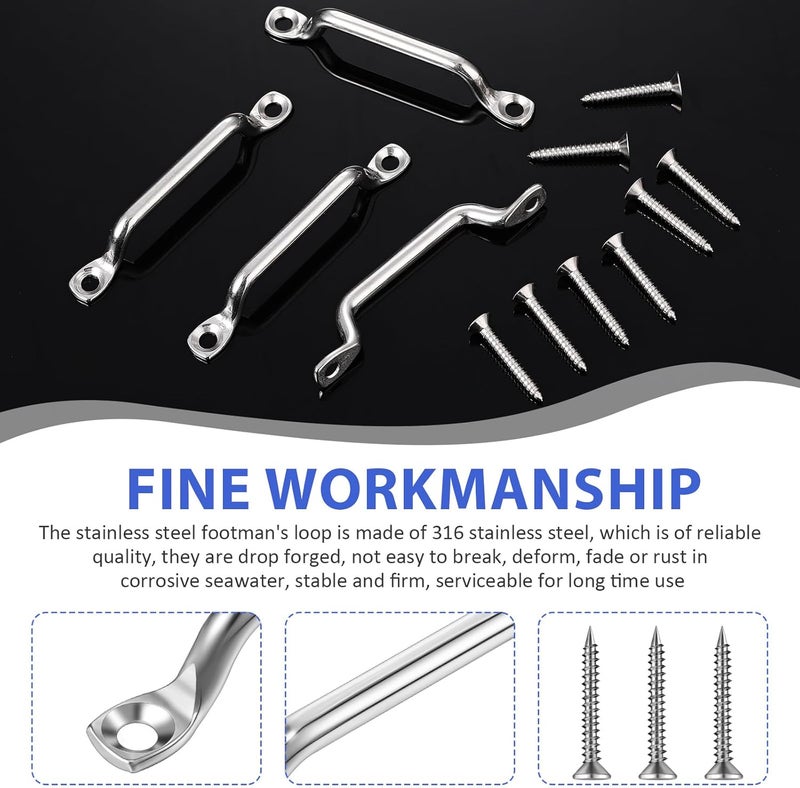 Yaocom Stainless Steel Footman Loop with Flat Head Tapping Screws Bimini Top Strap Footman Loop for Kayak, Boat - Image 3